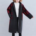 babakud plaid paneled plus size hooded windbreaker coat