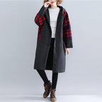 babakud plaid paneled plus size hooded windbreaker coat