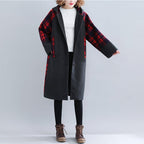 babakud plaid paneled plus size hooded windbreaker coat