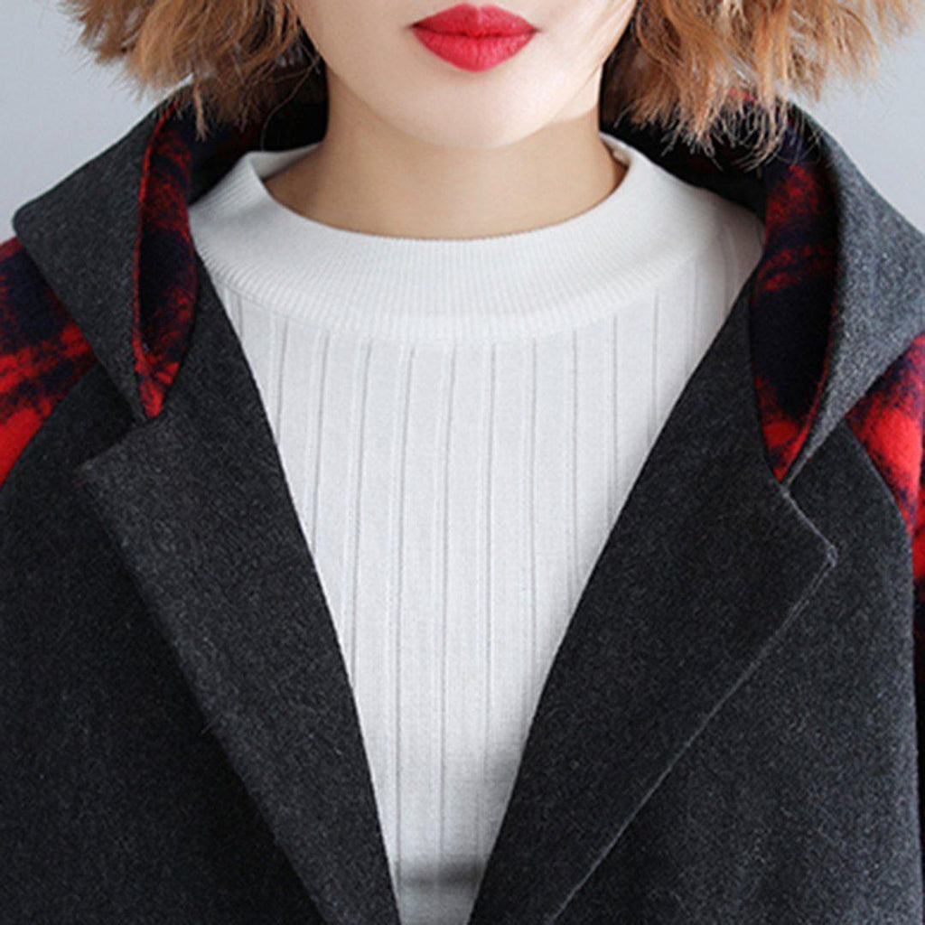 babakud plaid paneled plus size hooded windbreaker coat