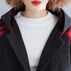babakud plaid paneled plus size hooded windbreaker coat