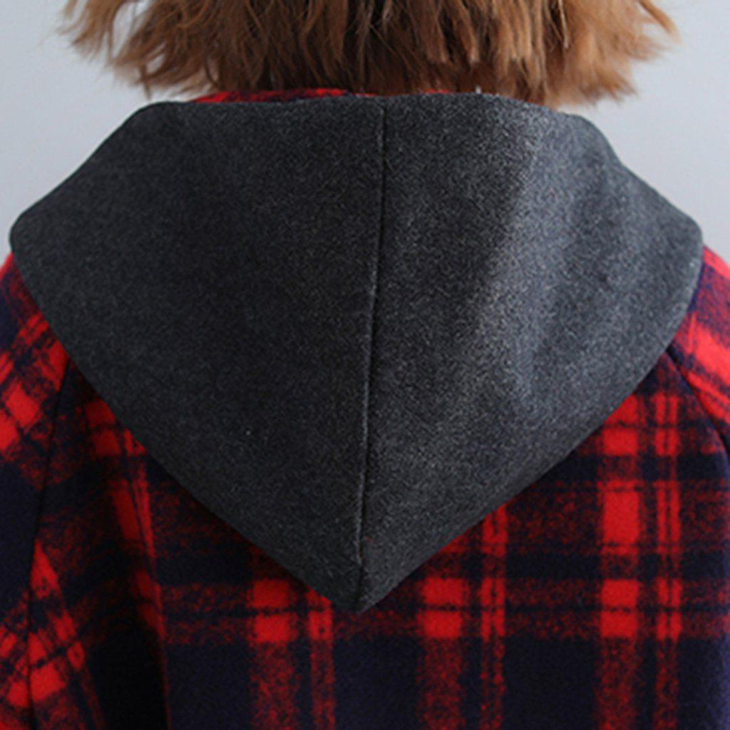 babakud plaid paneled plus size hooded windbreaker coat