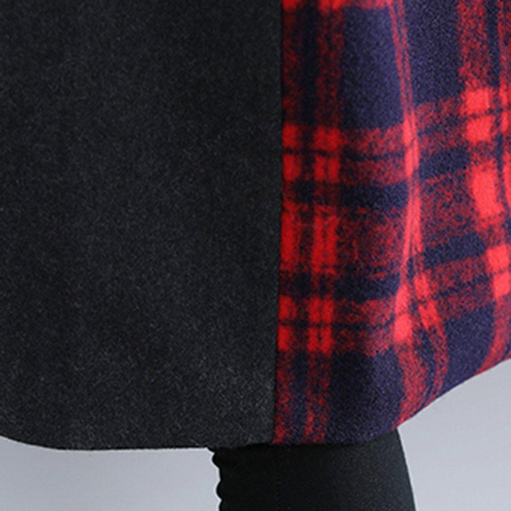 babakud plaid paneled plus size hooded windbreaker coat