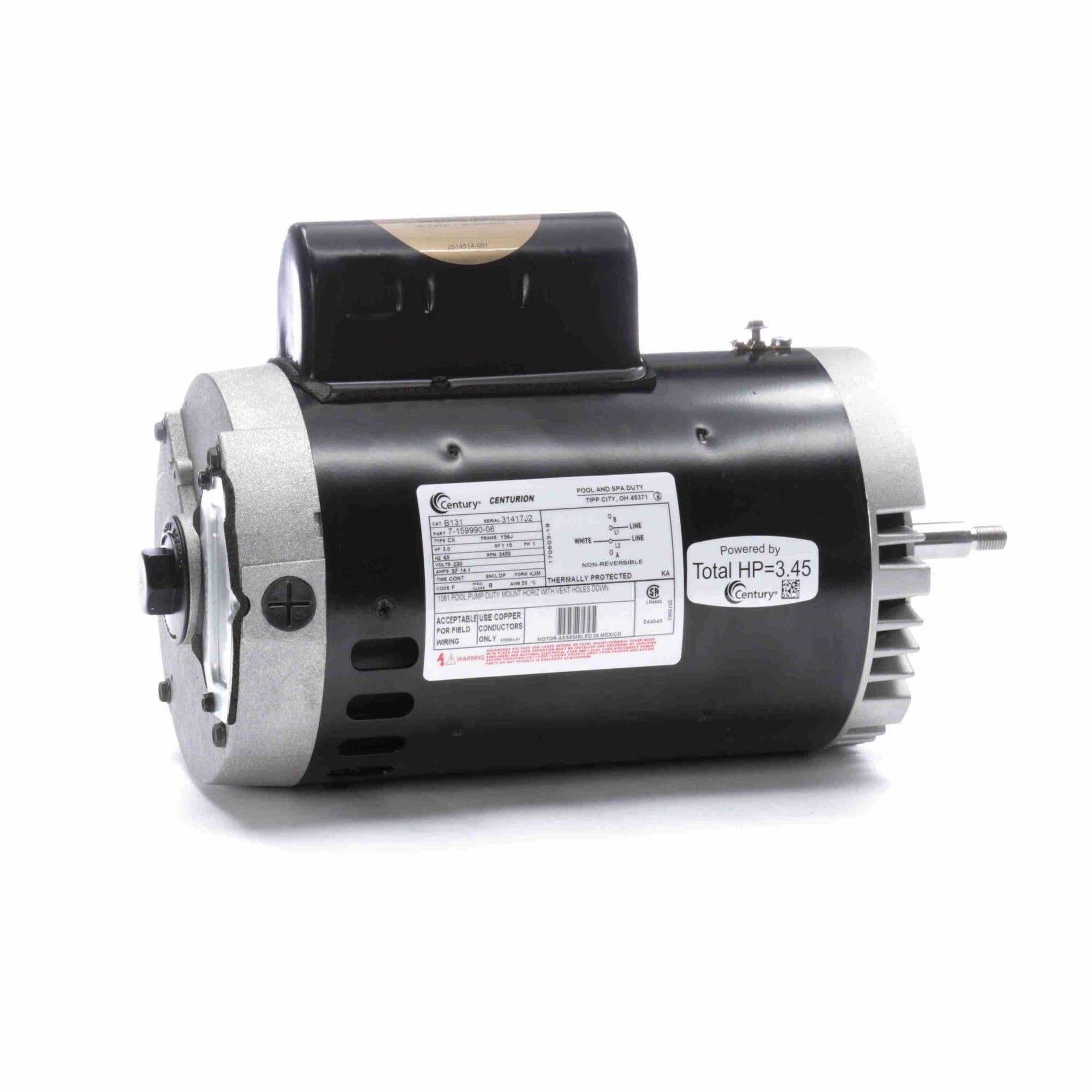 3 hp c face threaded shaft horizontal pool pump motor, 1.15 sf
