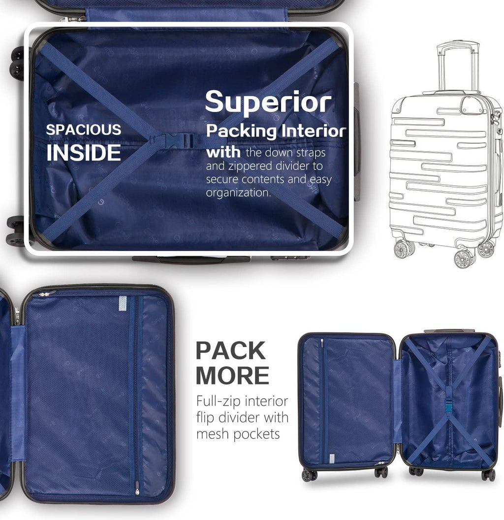 Luggage Expandable(only 28") Suitcase 3 Piece Set with TSA Lock Spinner 20in24in28in (lake blue)