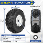 15x6.00-6 Rubber Lawn Mower Tire and Wheel, 2 Pcs Replacement 15x6-6nhs Riding Mowers Lawn Tire and Wheel with Bearing Bore 3/4", 3" Centered Hub