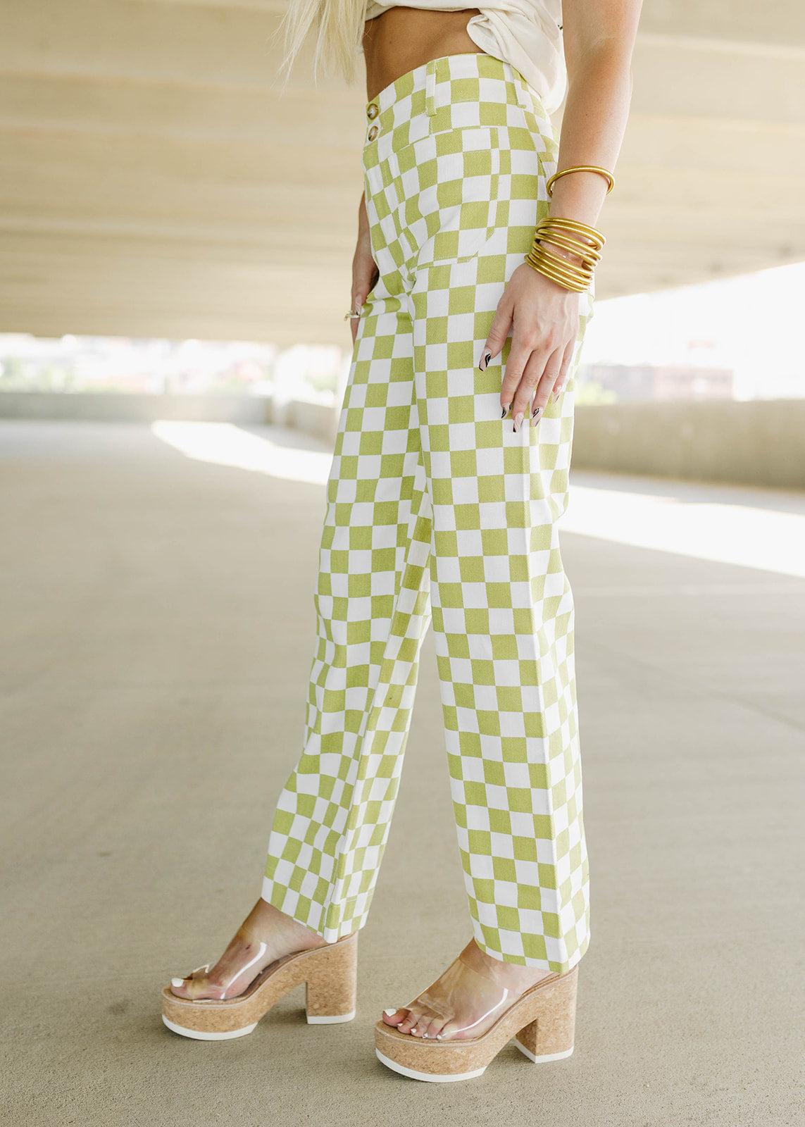 &amp; white checkered print pants