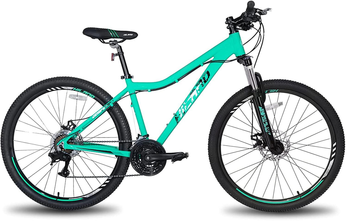 Hiland Mountain Bike 26/27.5 Inch Aluminum Frame 21 Speed with Dual Disc Brake Lock-Out Suspension Fork for Woman