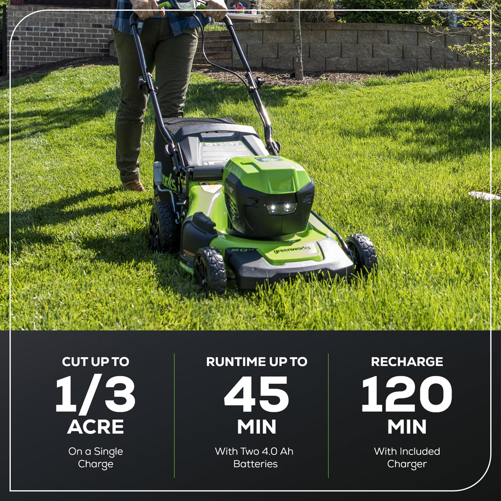 48V (24V x 2) 20" Brushless Cordless (Push) Lawn Mower (LED Headlight), (2) 4.0Ah Batteries and Dual Port Rapid Charger Included (200+ Compatible Tools)