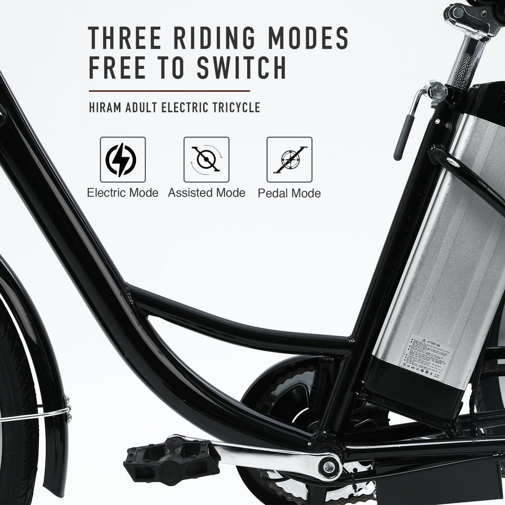 VIRIBUS 24 Inch Electric Trike Bike for Adults 250w 36V 3 Wheel Electric Bicycle for Women Men, Black