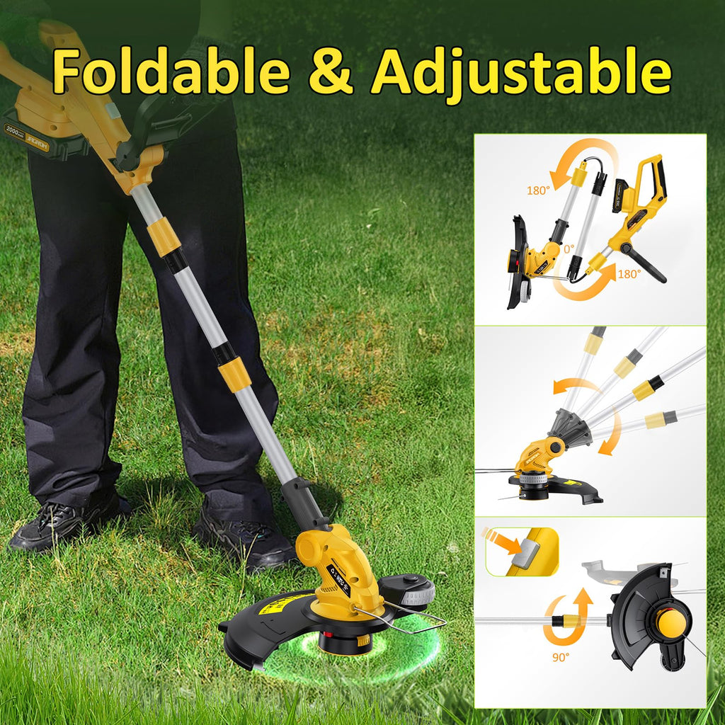 20V Electric Weed Wacker Edger Lawn Tool, Battery Powered Weed Eater 12" Cordless String Trimmer, Trimmer Lawn Lightweight Yard Tool for Garden Grass Lawn Mower Cutter with 2 2.0Ah Battery and Charger