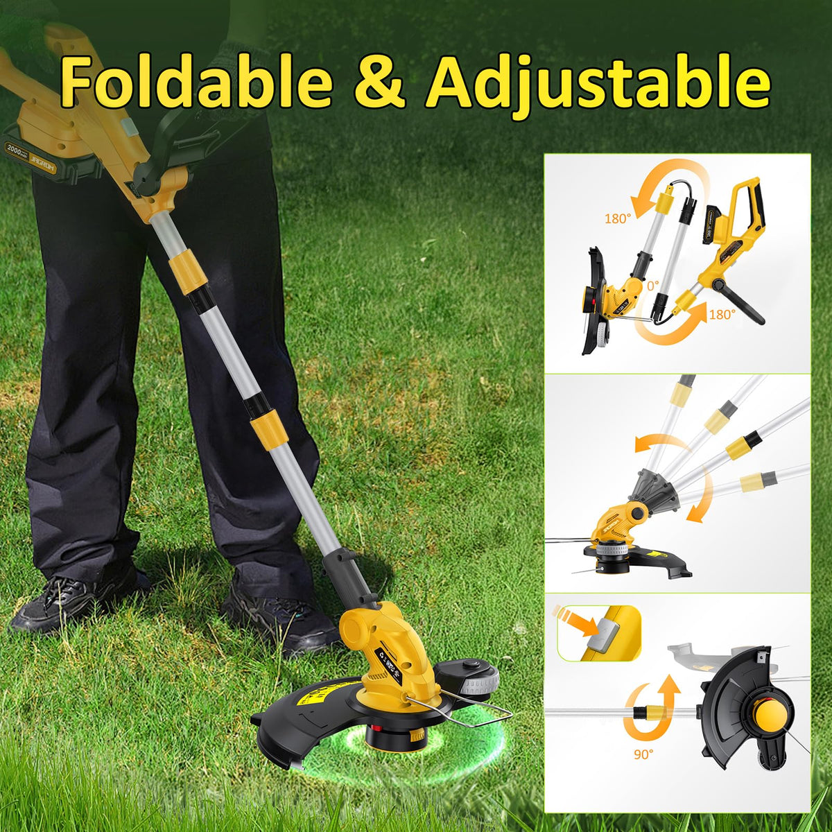 20V Electric Weed Wacker Edger Lawn Tool, Battery Powered Weed Eater 12" Cordless String Trimmer, Trimmer Lawn Lightweight Yard Tool for Garden Grass Lawn Mower Cutter with 2 2.0Ah Battery and Charger