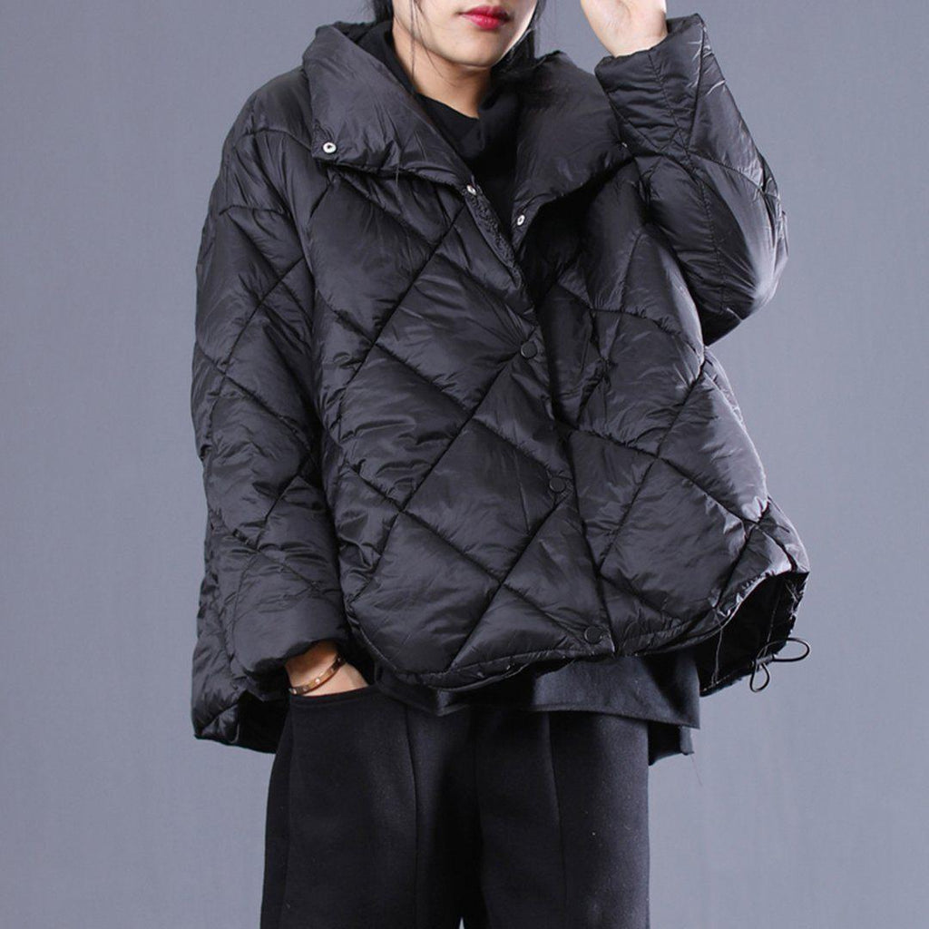 babakud solid rhombus sewing single breasted drawstring coat