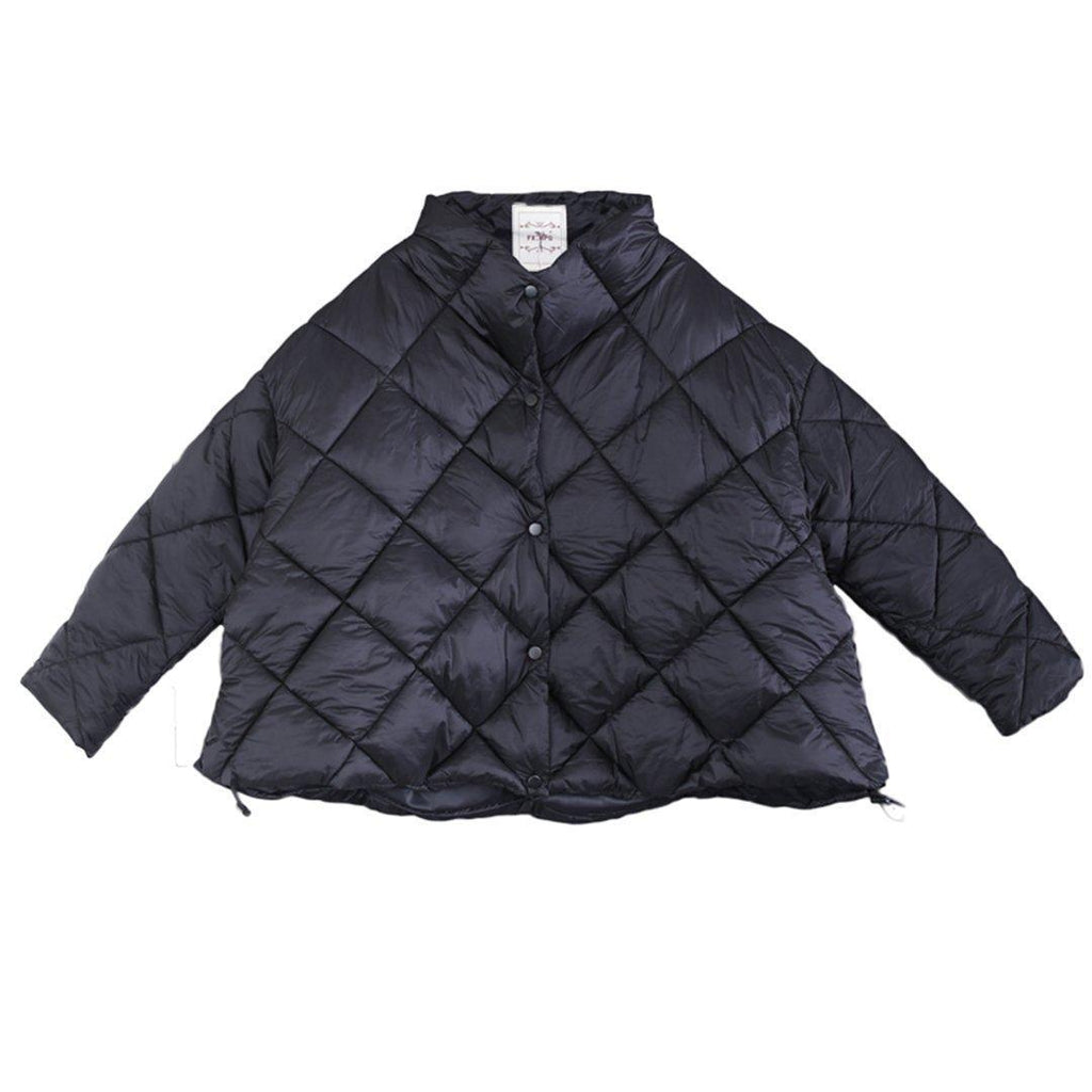 babakud solid rhombus sewing single breasted drawstring coat