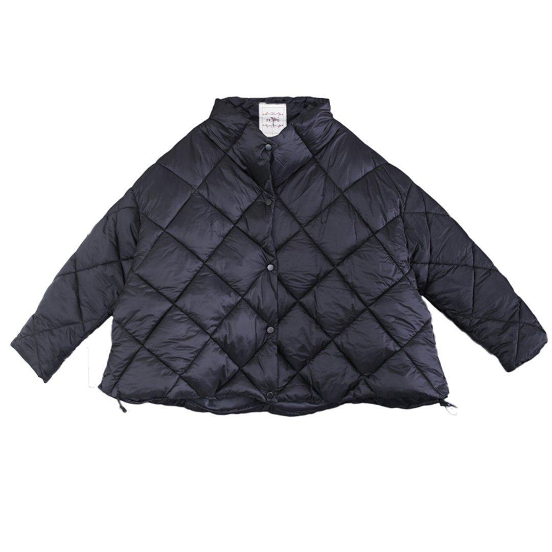 babakud solid rhombus sewing single breasted drawstring coat