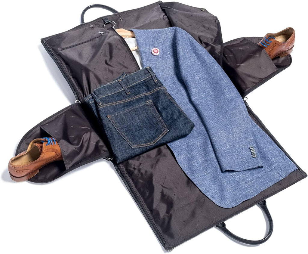 Hook &amp; Albert Men's Top Grain Gen 2 Garment Weekender Bag with Shoulder Strap Carry-On Collection (Black)