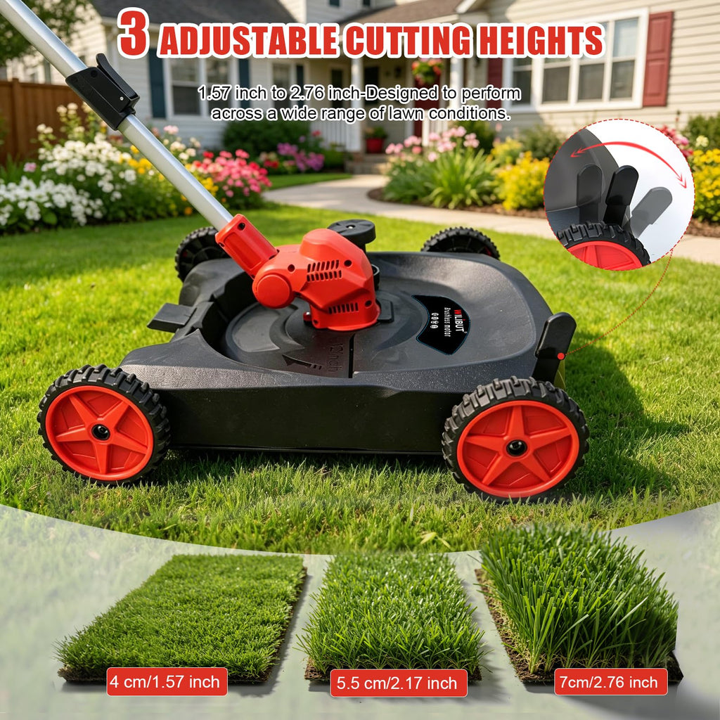 4-in-1 Cordless Lawn Mower, Weed Eater and Edger Combo, Adjustable Height &amp; Angle, Electric String Trimmer with Wheels Grass Trimmer for Garden Yard (2x4.0Ah Battery &amp; Charger Included)