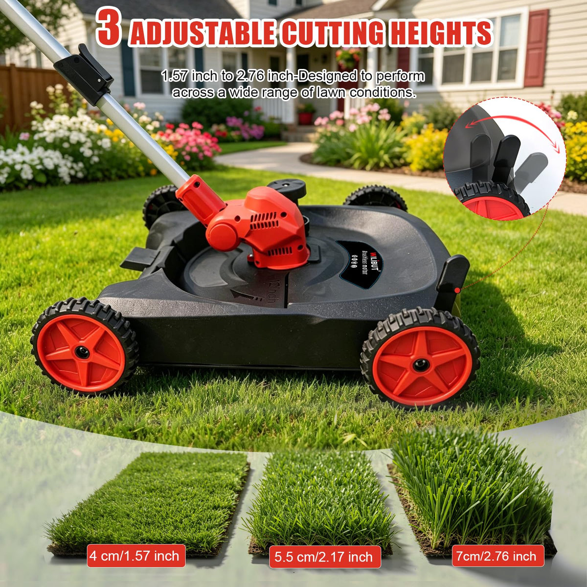 4-in-1 Cordless Lawn Mower, Weed Eater and Edger Combo, Adjustable Height &amp; Angle, Electric String Trimmer with Wheels Grass Trimmer for Garden Yard (2x4.0Ah Battery &amp; Charger Included)