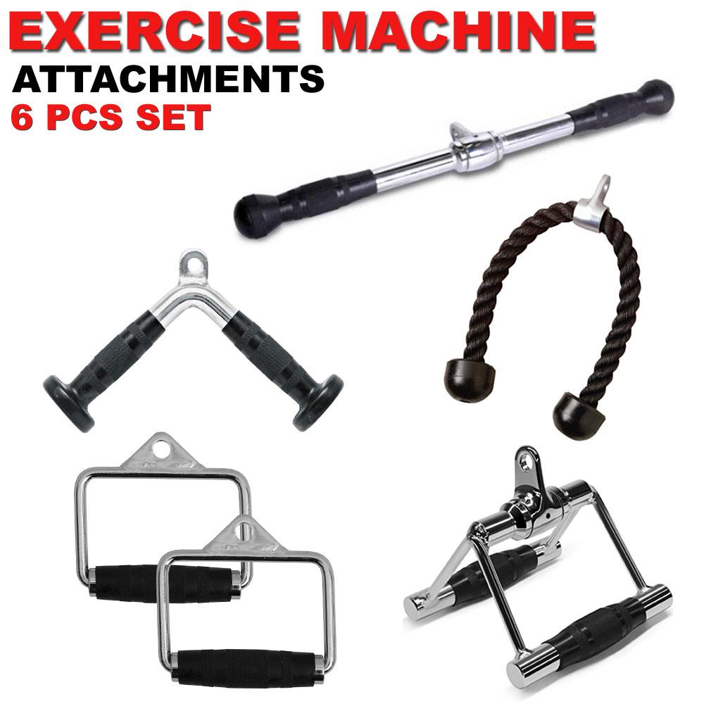 Fitness Maniac Home Gym Cable Attachment Handle Machine Strength Exercise Chrome PressDown Revolving Double D Row 6-Piece Bundle Set