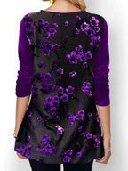 Fashion O-Neck Plant Flower Print Long-Sleeved T-Shirt
