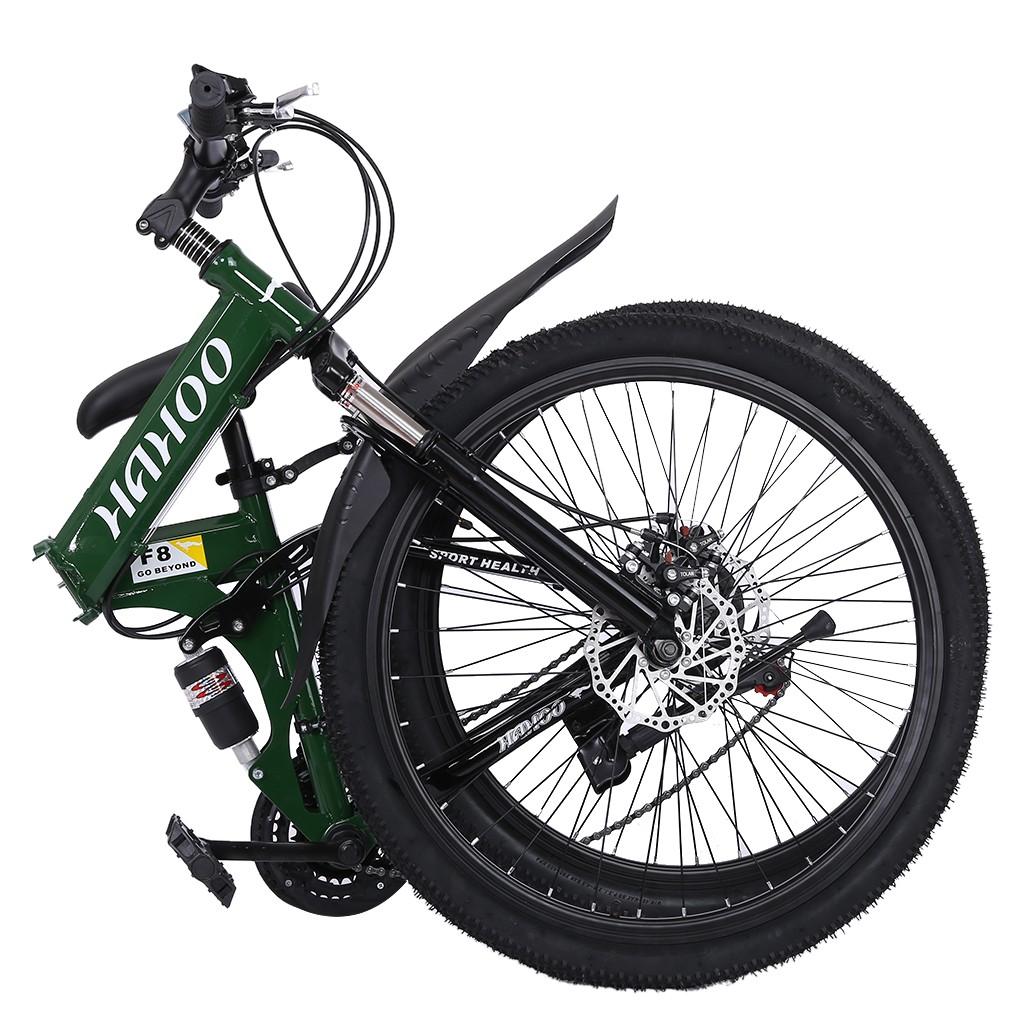 SUNYUAN 26 inch Full Suspension Mountain Bike 21 Speed Folding Bike Non-Slip Bike Hight-Adjustable for Youth and Adult Mountain Bike for a Path, Trail &amp; Mountains,Green