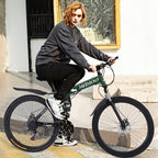 SUNYUAN 26 inch Full Suspension Mountain Bike 21 Speed Folding Bike Non-Slip Bike Hight-Adjustable for Youth and Adult Mountain Bike for a Path, Trail &amp; Mountains,Green