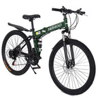 SUNYUAN 26 inch Full Suspension Mountain Bike 21 Speed Folding Bike Non-Slip Bike Hight-Adjustable for Youth and Adult Mountain Bike for a Path, Trail &amp; Mountains,Green