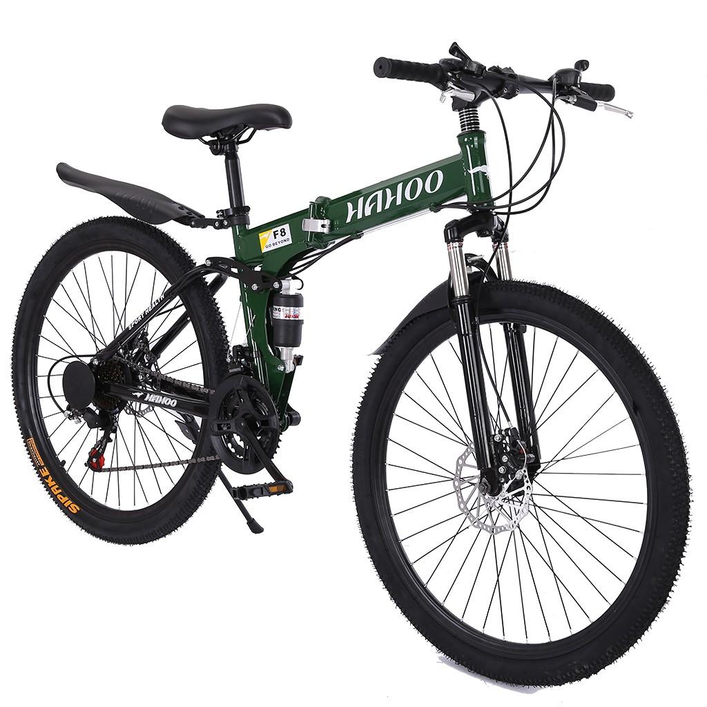 SUNYUAN 26 inch Full Suspension Mountain Bike 21 Speed Folding Bike Non-Slip Bike Hight-Adjustable for Youth and Adult Mountain Bike for a Path, Trail &amp; Mountains,Green