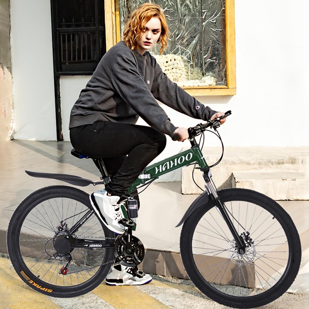SUNYUAN 26 inch Full Suspension Mountain Bike 21 Speed Folding Bike Non-Slip Bike Hight-Adjustable for Youth and Adult Mountain Bike for a Path, Trail &amp; Mountains,Green