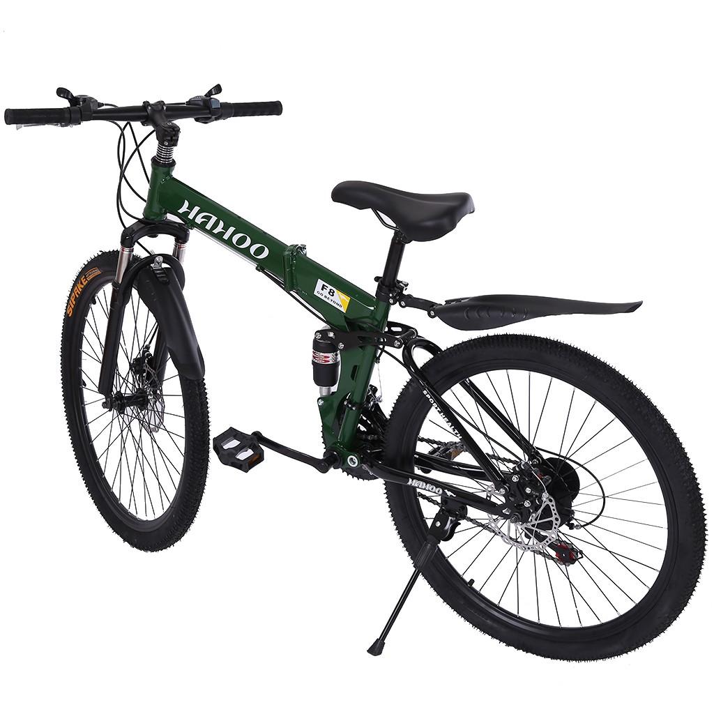 SUNYUAN 26 inch Full Suspension Mountain Bike 21 Speed Folding Bike Non-Slip Bike Hight-Adjustable for Youth and Adult Mountain Bike for a Path, Trail &amp; Mountains,Green
