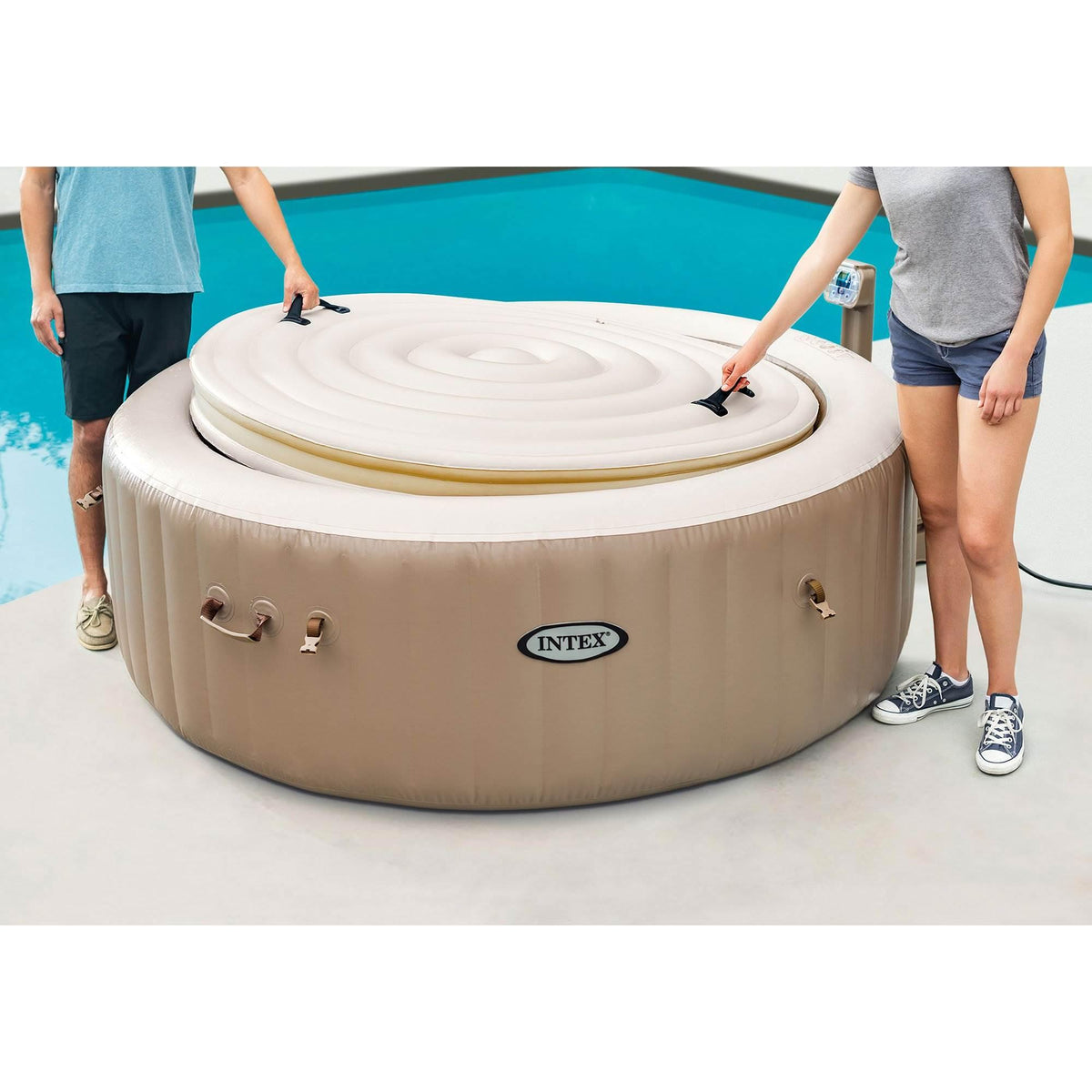 PureSpa Energy Efficient 6.5-Feet Outdoor Hot Tub Cover for 4-Person Round  Spas and Cushioned Soft Foam Headrest
