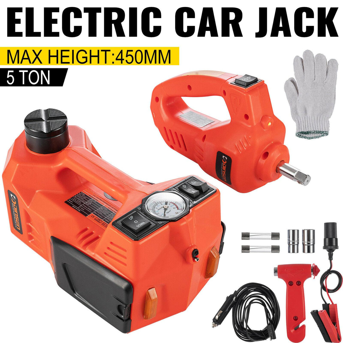 Car Jack Lift 5 Ton 12V DC Electric Hydraulic Floor Jack Tire Impact Wrench Kits