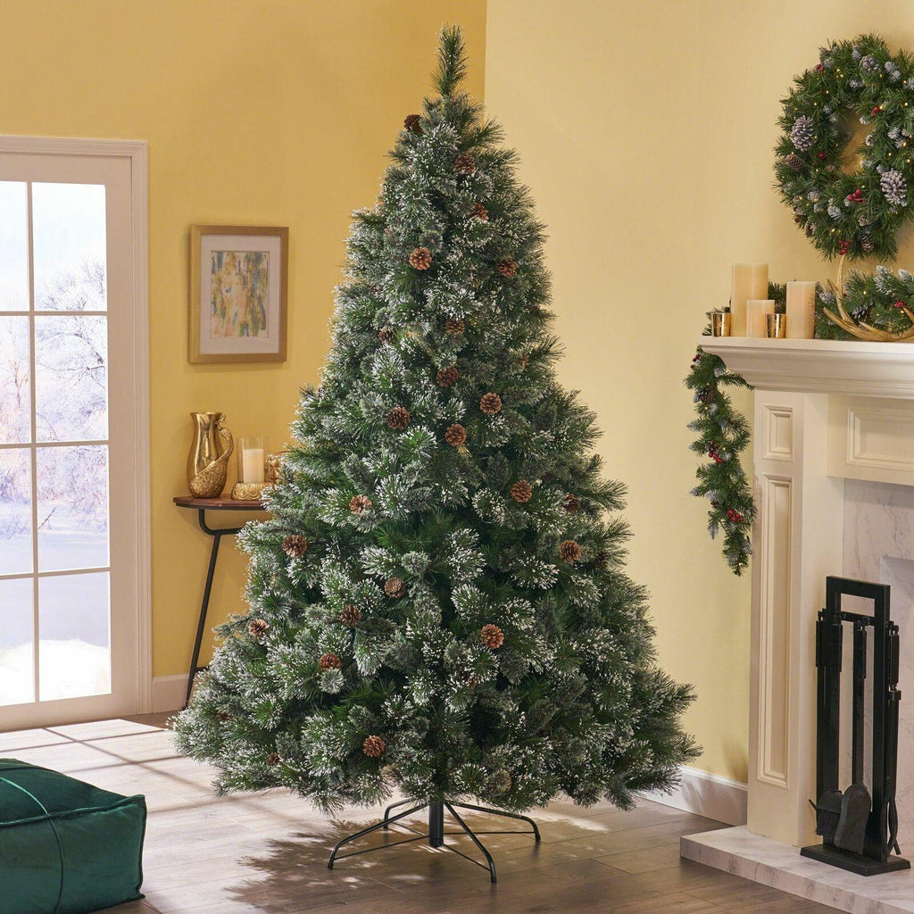 7-foot Cashmere Pine and Mixed Needles Hinged Artificial Christmas Tree with Sno