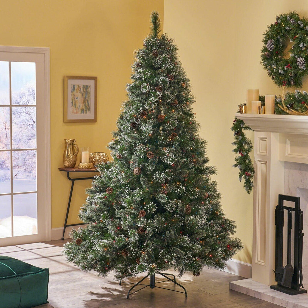 7-foot Cashmere Pine and Mixed Needles Hinged Artificial Christmas Tree with Sno