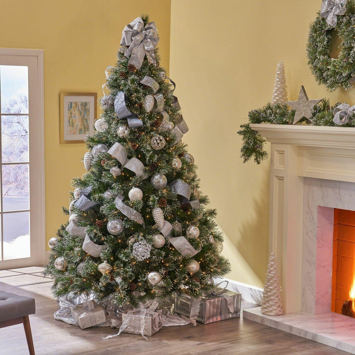 7-foot Cashmere Pine and Mixed Needles Hinged Artificial Christmas Tree with Sno