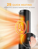 BREZEWELL Space Heater - 1500W Tower Fan &amp; Portable Heater with Timer and Remote FH500 Indoor Use 24''