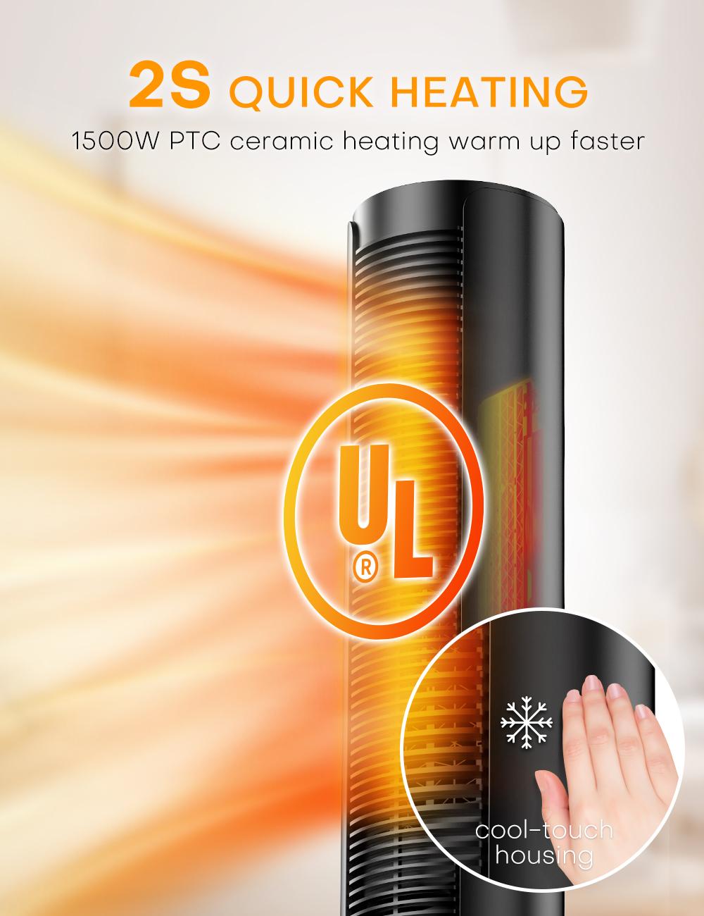 BREZEWELL Space Heater - 1500W Tower Fan &amp; Portable Heater with Timer and Remote FH500 Indoor Use 24''