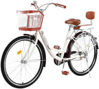Womens Cruiser Bike, 24 inch 1 Speed Classic Retro Bicycles for Women &amp; Men, Comfortable Women's Seaside Travel Bicycle for Picnics &amp; Shopping, Adult Beach Cruiser Bike with Baskets &amp; Back Seat