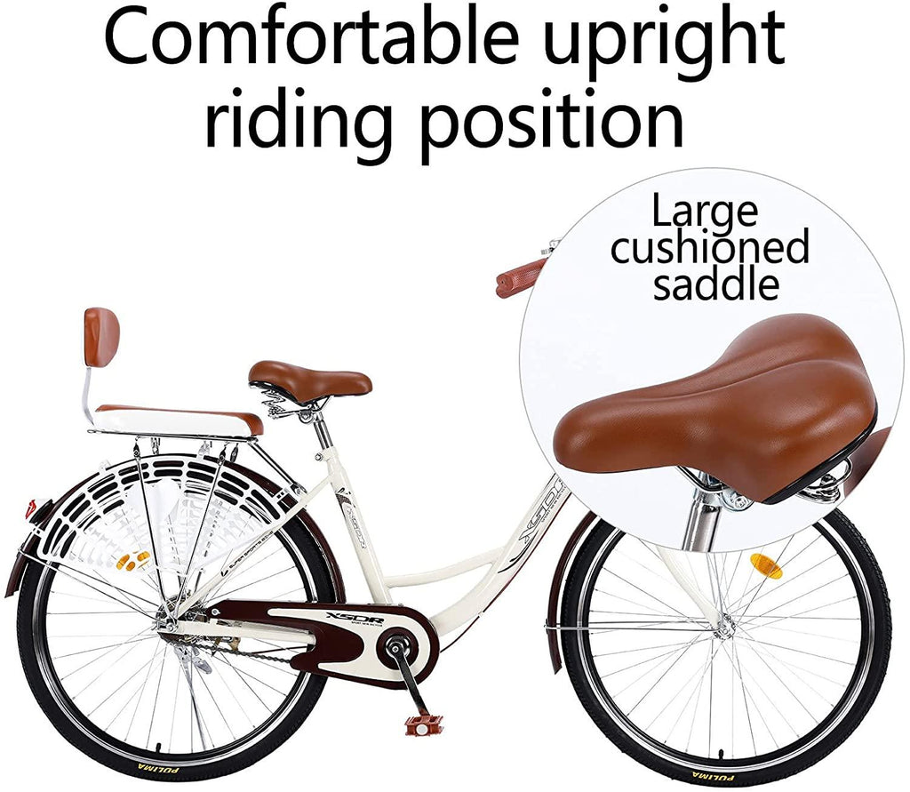 Womens Cruiser Bike, 24 inch 1 Speed Classic Retro Bicycles for Women &amp; Men, Comfortable Women's Seaside Travel Bicycle for Picnics &amp; Shopping, Adult Beach Cruiser Bike with Baskets &amp; Back Seat