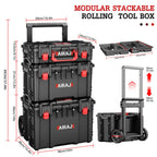 Rolling Tool Box with Wheels Heavy Duty,Modular Stackable Tool Box Organizer,Waterproof Toolbox for Hand/Power Tools,Removable Divider/Parts Box,All-terrain Durable Wheels,Telescopic Pull Rod Handle