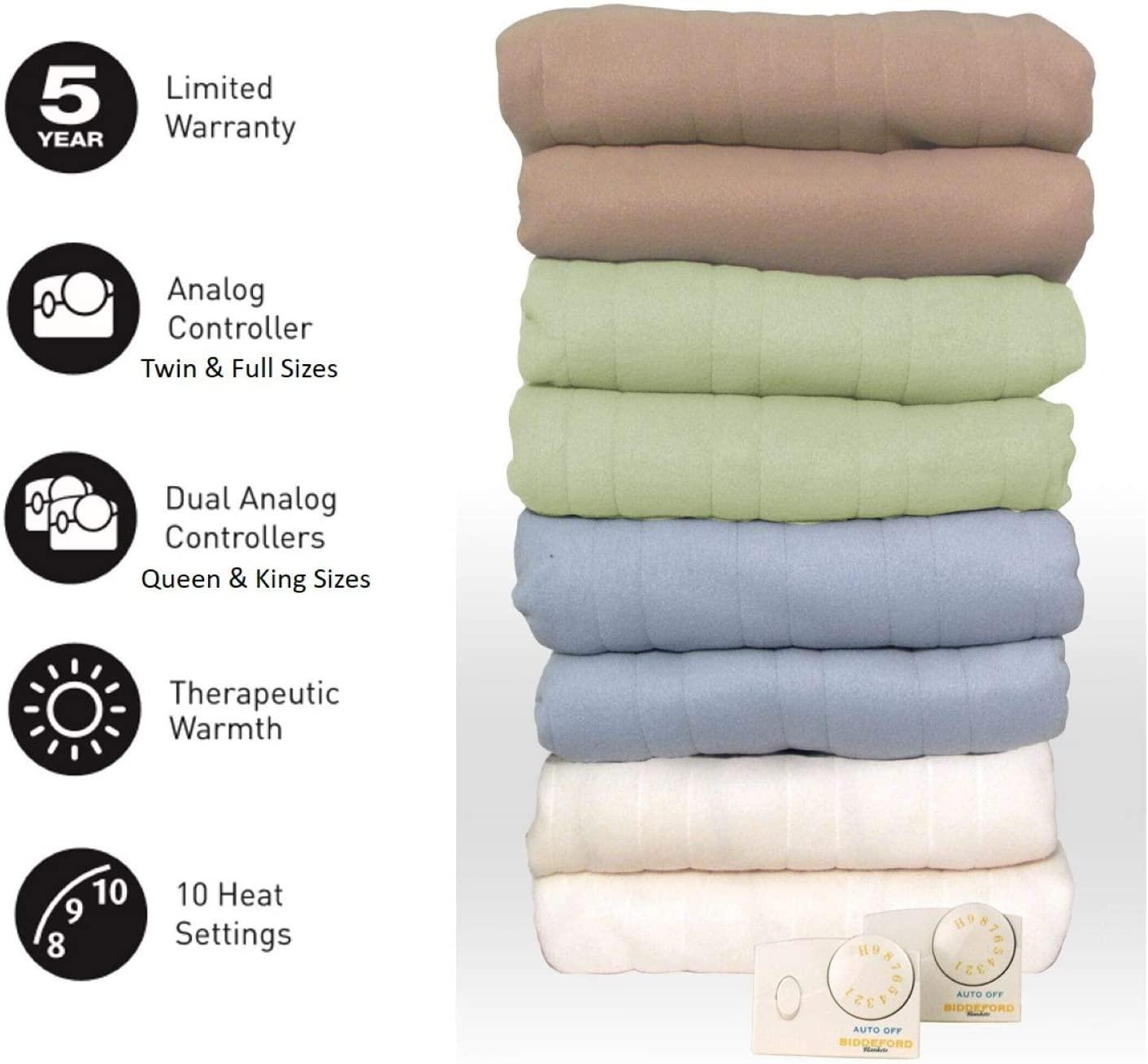 Comfort Knit Electric Heated Blanket with Analog Controller, King, Natural