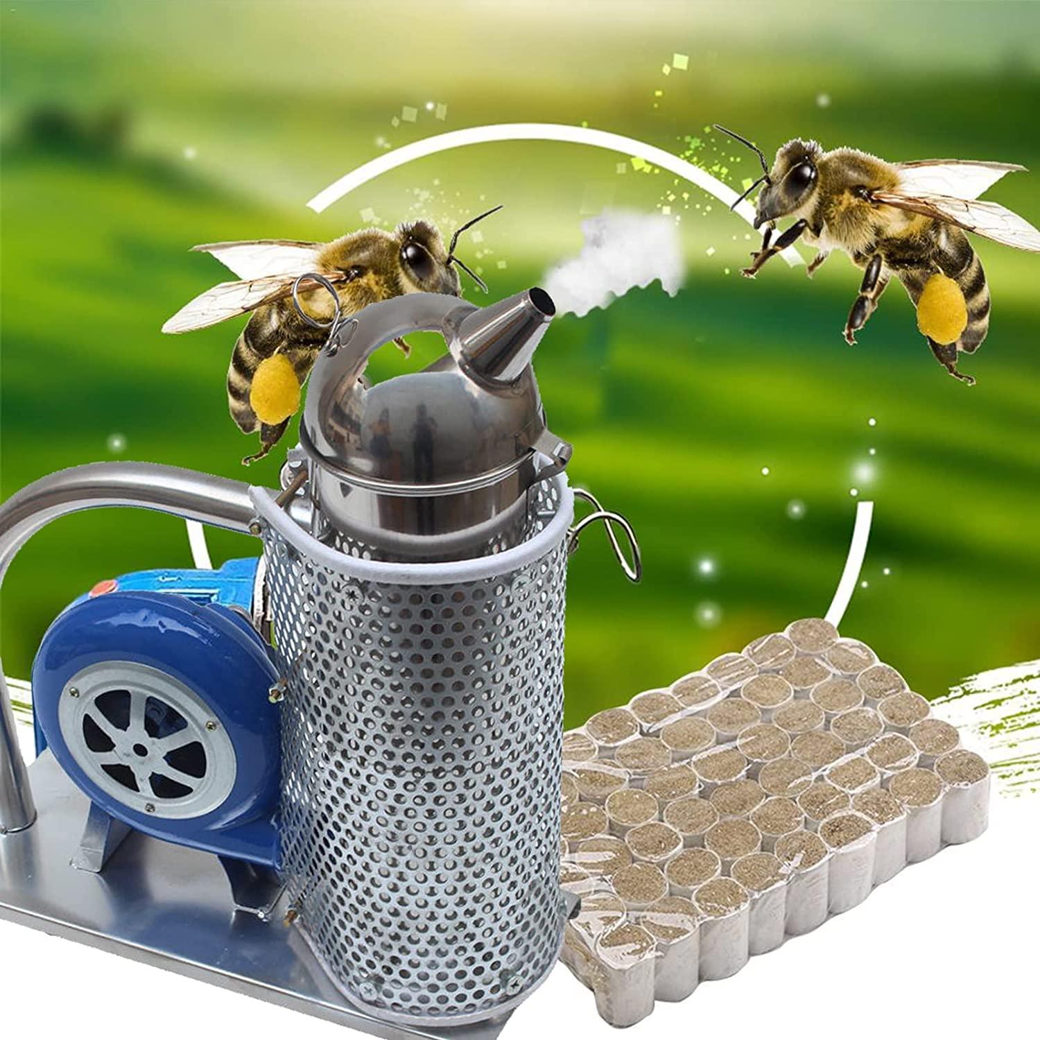 lacovoni beekeeping smoke machine, portable stainless steel blower fumigator, large capacity bee smoker, with scalding cover, for professional and beginner beekeepers