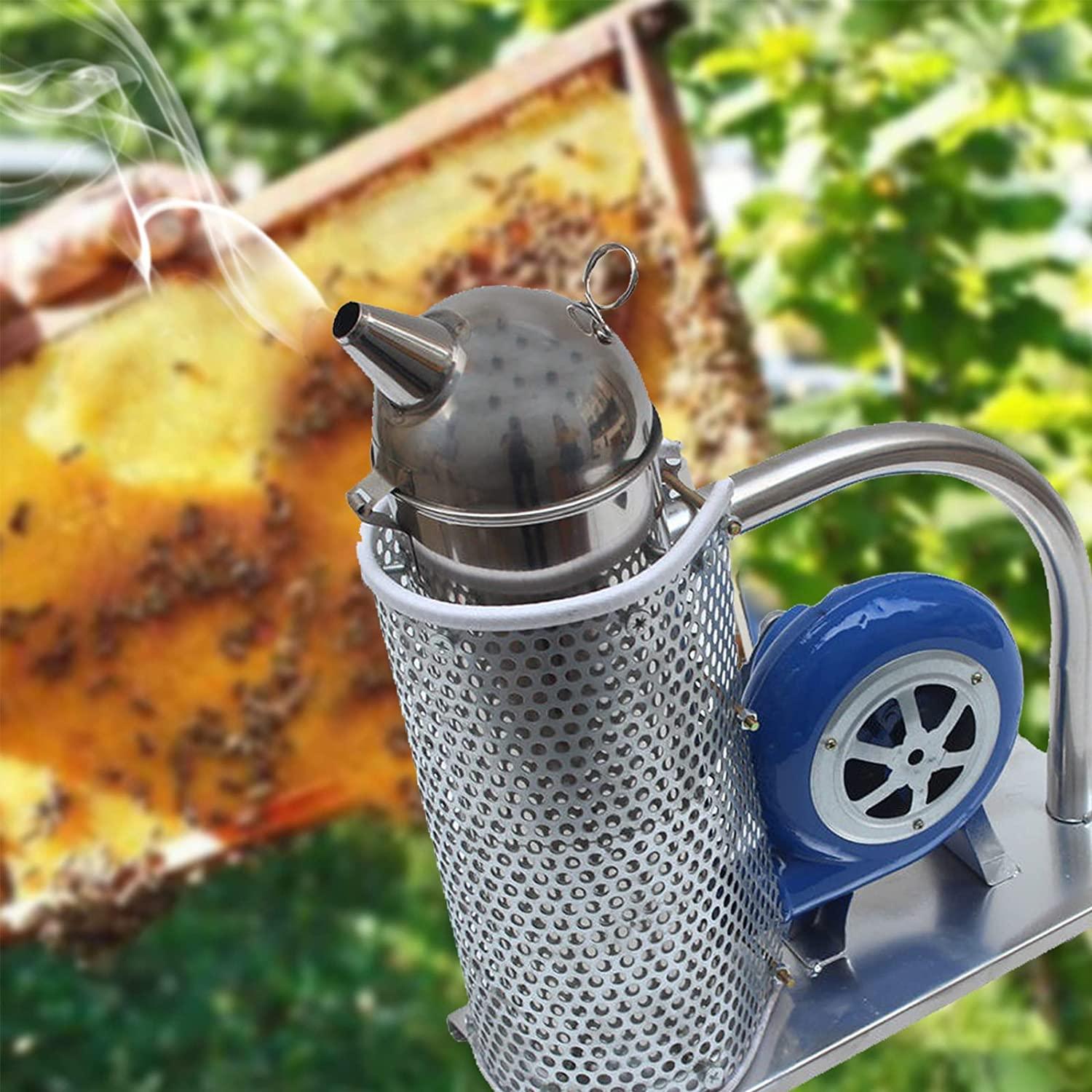 lacovoni beekeeping smoke machine, portable stainless steel blower fumigator, large capacity bee smoker, with scalding cover, for professional and beginner beekeepers