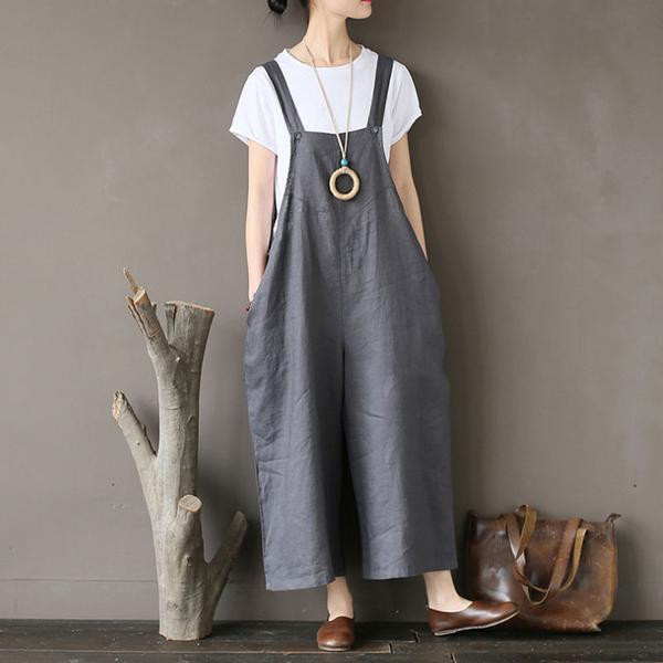 Summer Flax  Casual Gray Wide Leg Jumpsuits