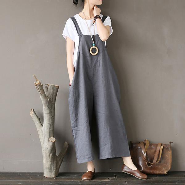 Summer Flax  Casual Gray Wide Leg Jumpsuits