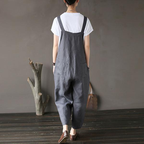 Summer Flax  Casual Gray Wide Leg Jumpsuits