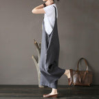 Summer Flax  Casual Gray Wide Leg Jumpsuits