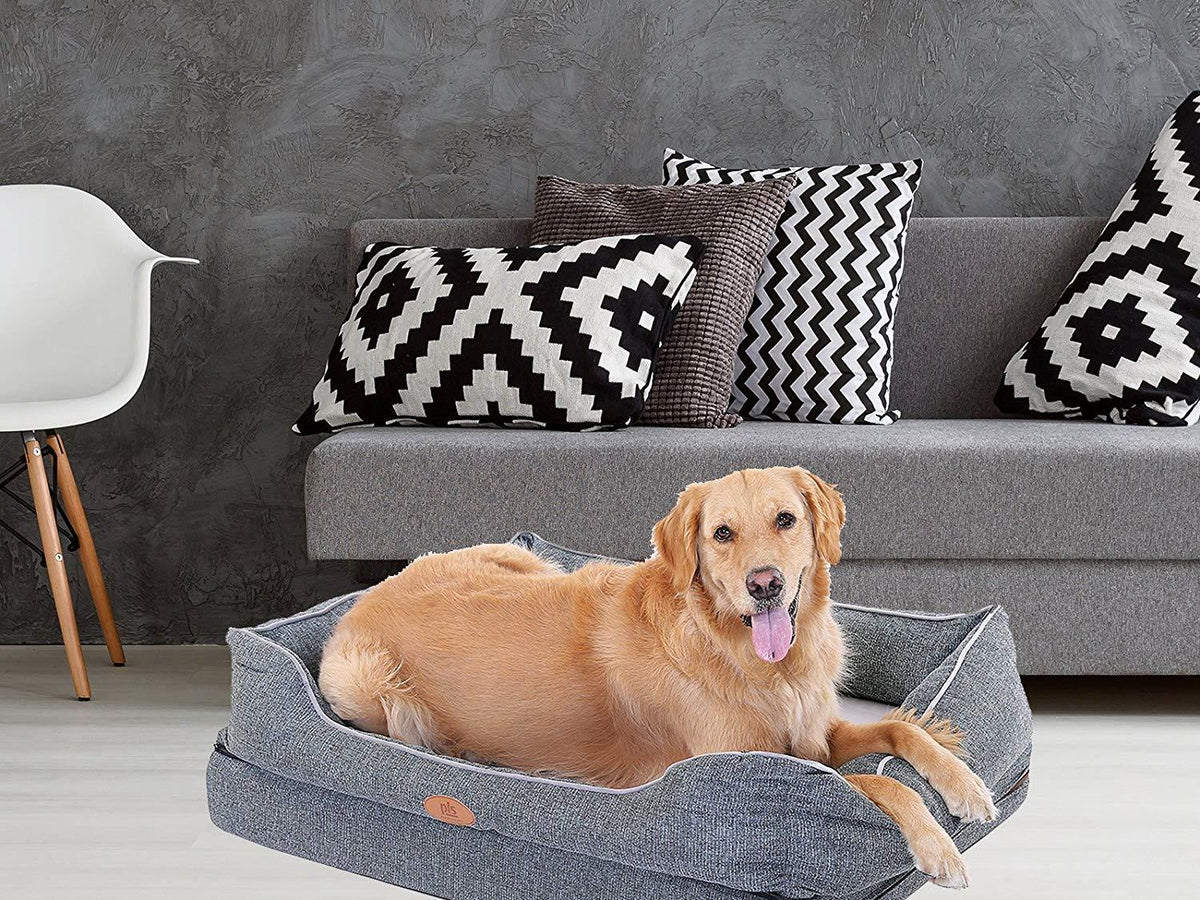 PLS Birdsong Fusion Orthopedic Dog Bed with Plush Bolster Sides, Firm Foam Dog Bed, Dog Beds for LarDogs with Removable Cover