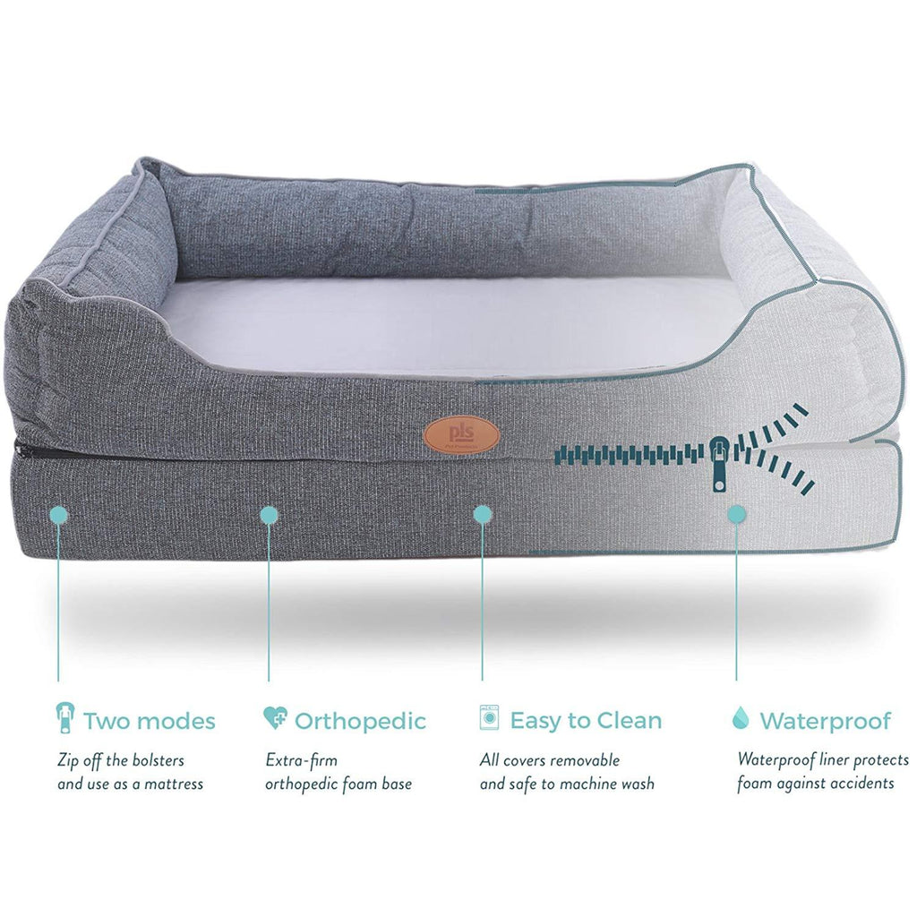 PLS Birdsong Fusion Orthopedic Dog Bed with Plush Bolster Sides, Firm Foam Dog Bed, Dog Beds for LarDogs with Removable Cover