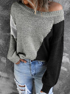 Irregular Color Crew Neck Long-Sleeve Sweater Pullover